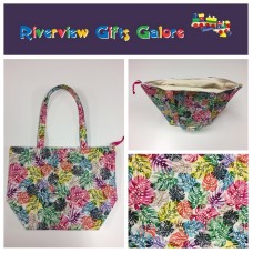 Large Tote Bag With Zip - Multi-Coloured Leaves Large Tote Bag With Zip - Multi-Coloured Leaves